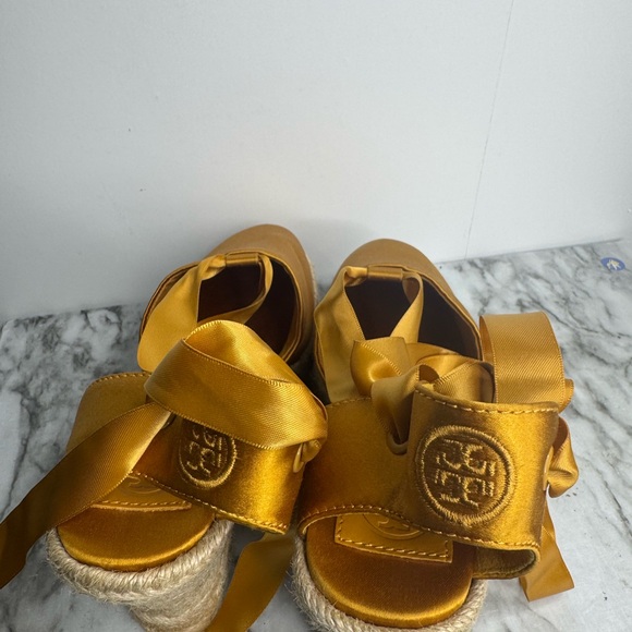 TORY BURCH Yellow Espadrille Wedges with Ankle Wrap - Picture 12 of 14